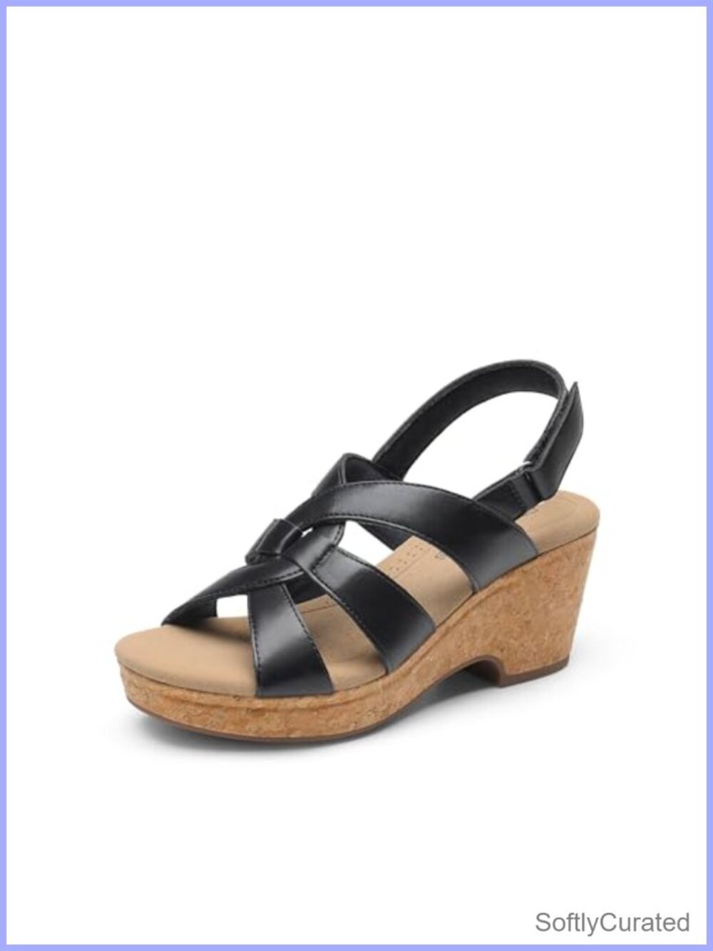 Women's Platform Wedge Sandals Strappy Faux Leather Cork Heel Hook & Loop Ankle